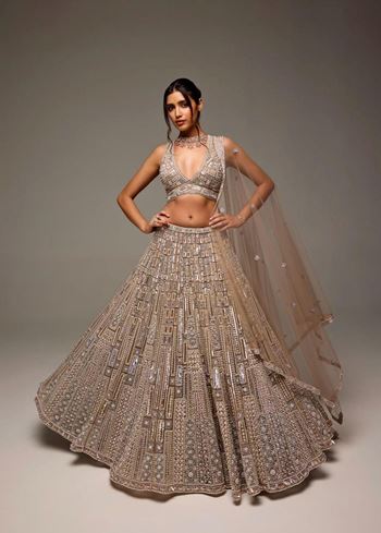 Beige Lehenga Choli With Embroidery Work And Heavy Sequins Work
