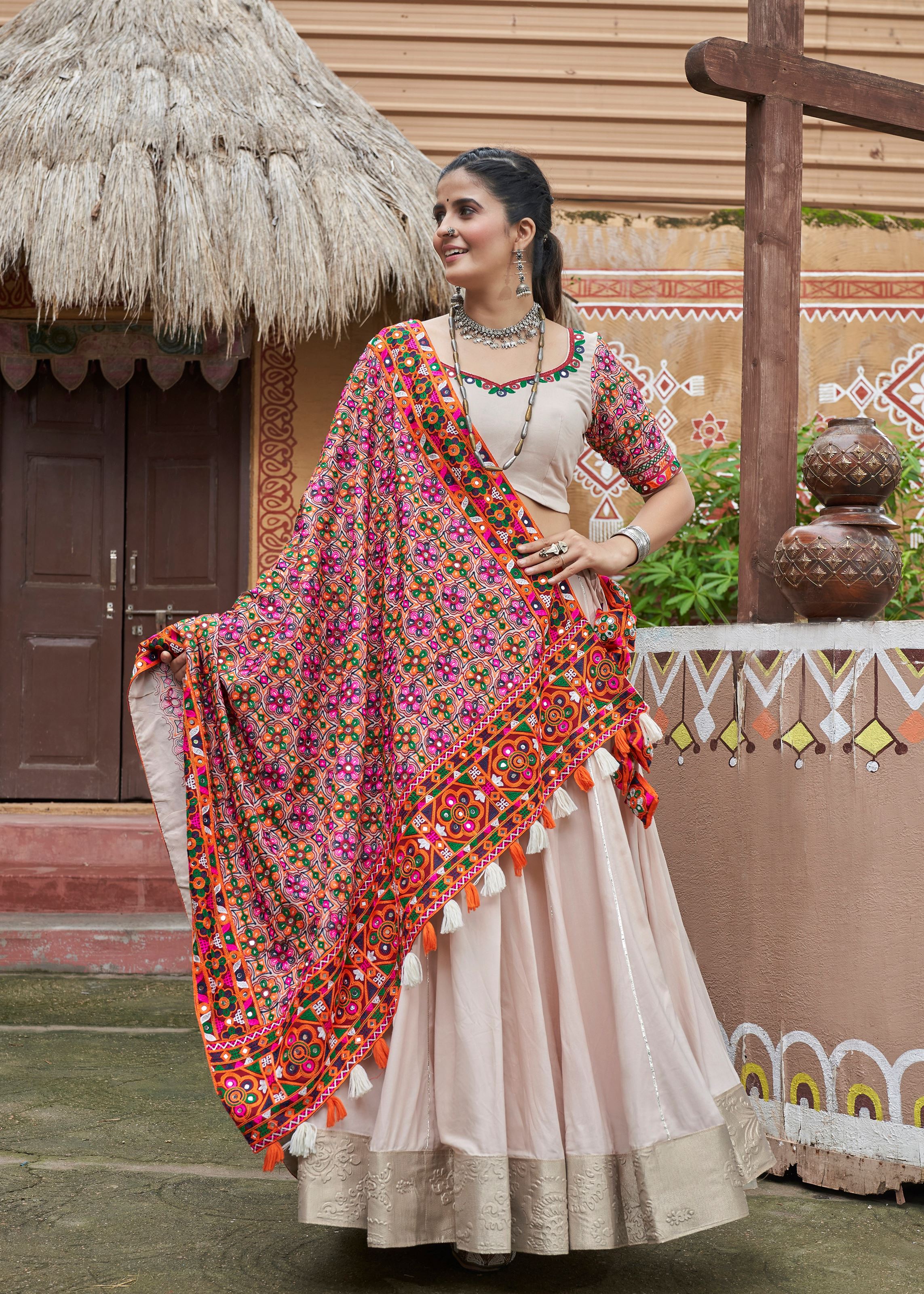 Beige Lehenga Choli With Plain
