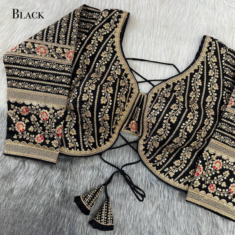 Black Beautiful Long Sleeves Backless Bridal Blouse With Embroidery Sequins Work