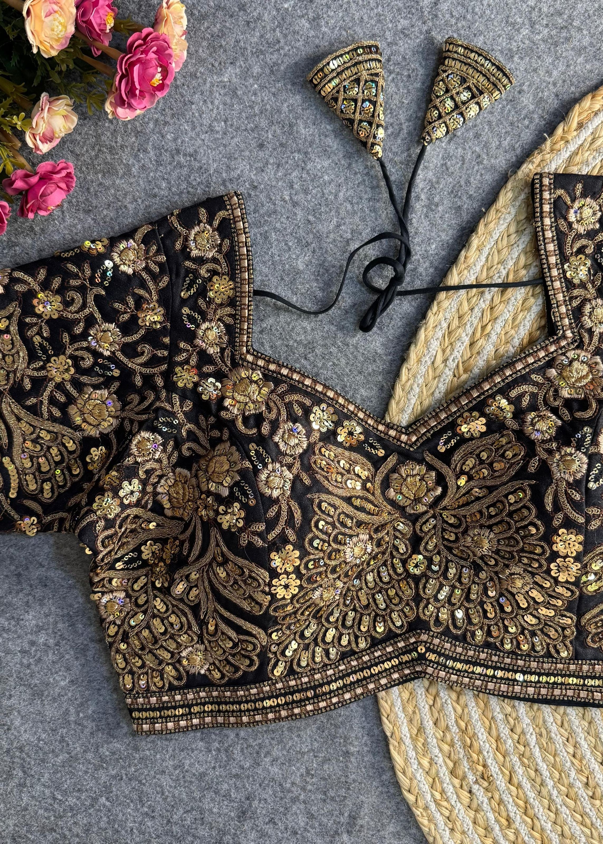Black Heavy Codding Sequin Bridal Blouse