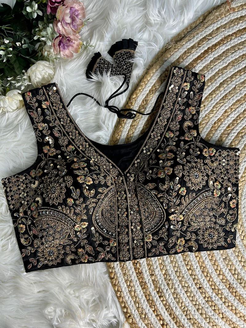Black Heavy Handwork Partywear Blouse – Elegance in Every Stitch
