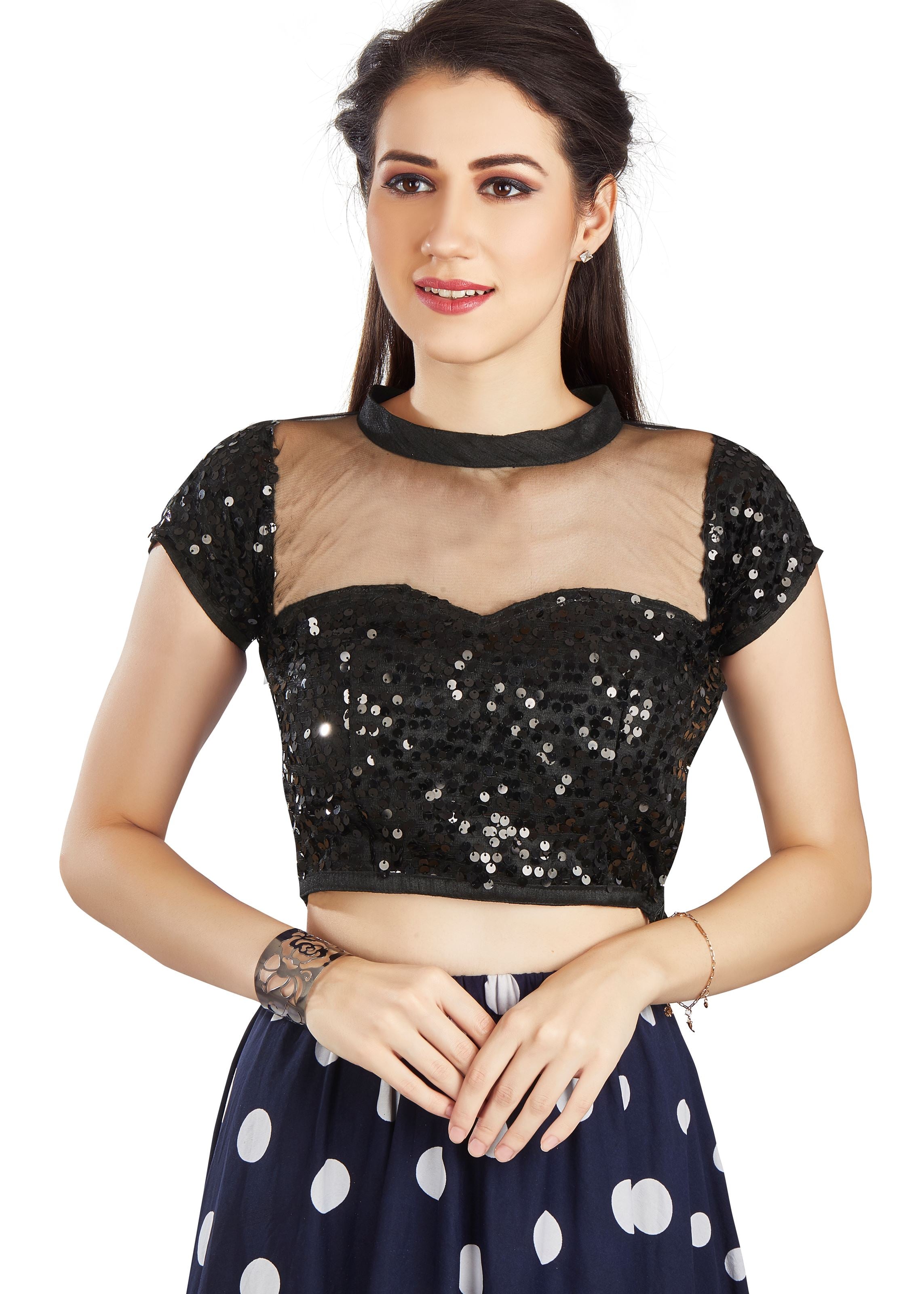Black Net Collor Neck Blouse With Sequence Work