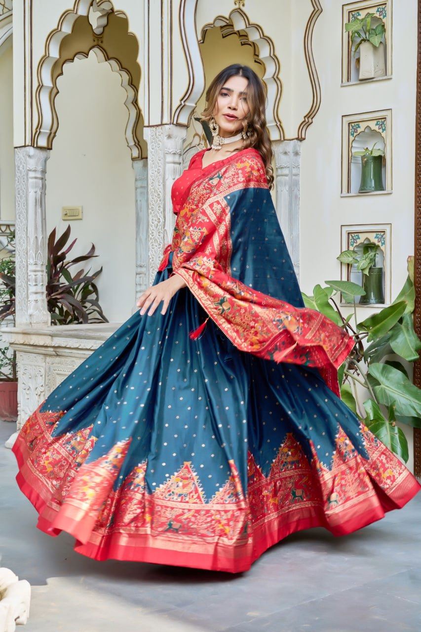 Blue Lehenga Choli With Bandhej And Ajrakh Print