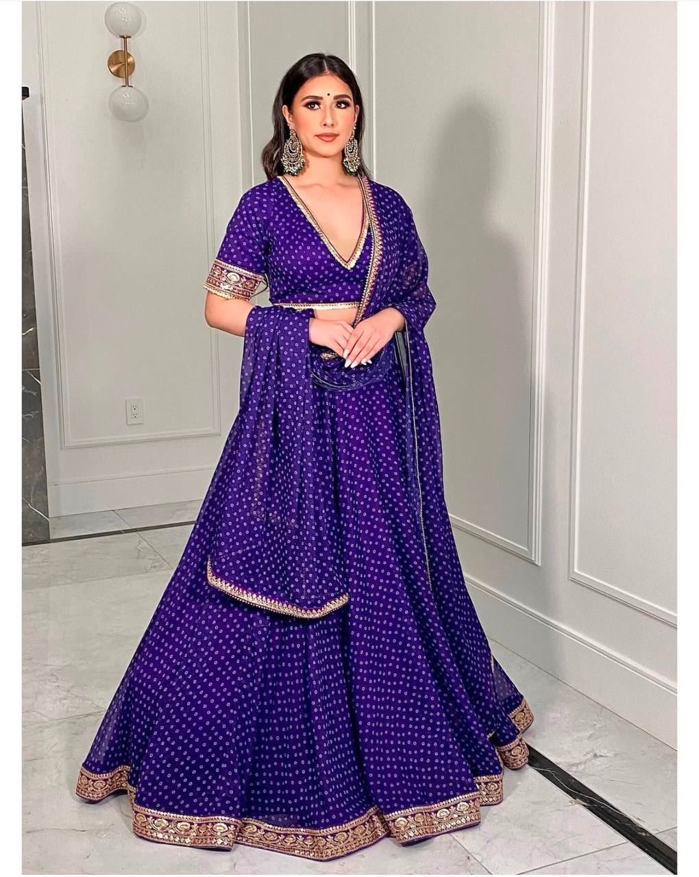Blue Lehenga Choli with Print & Zari Thread Border Work