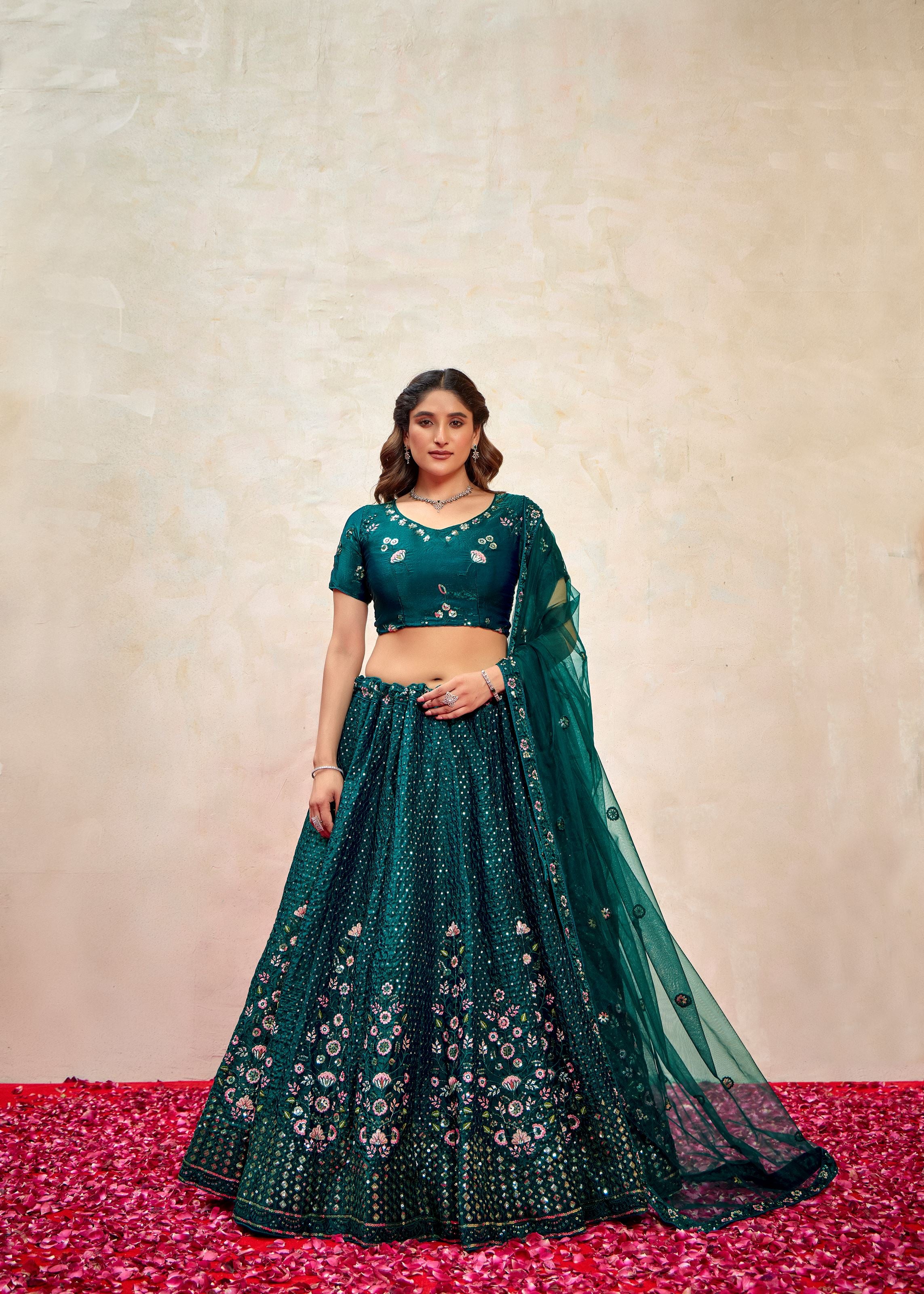 Dark Green Lehenga Choli With Heavy Sequence Embroidered