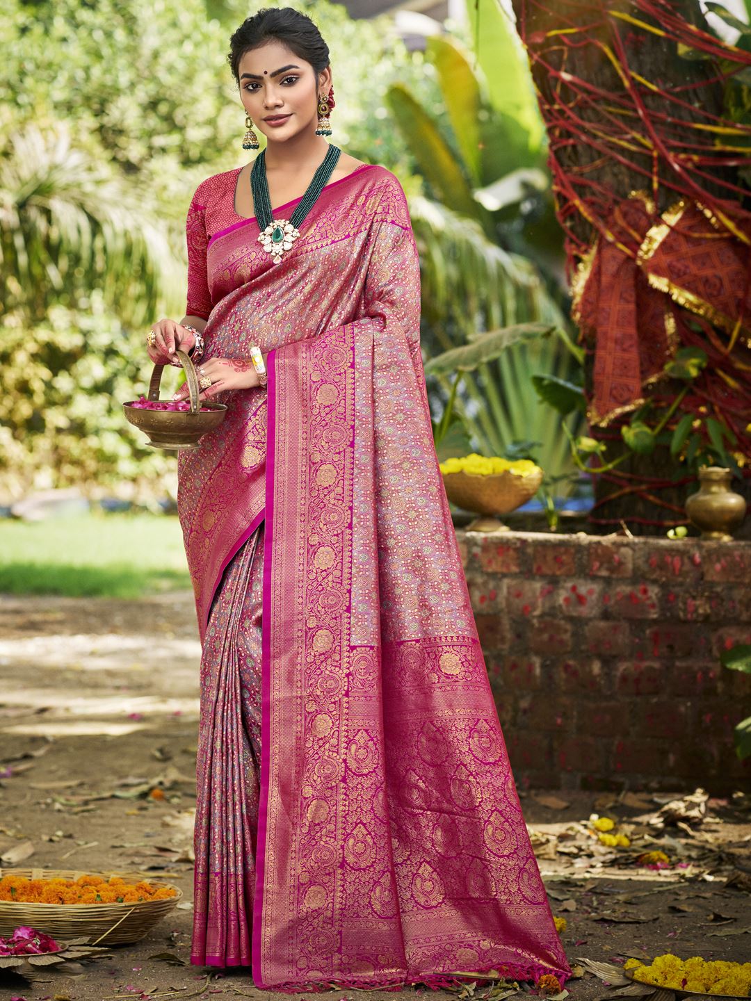 Dark Pink Dharmavaram Silk Saree With Classic Drape and Refined Beauty