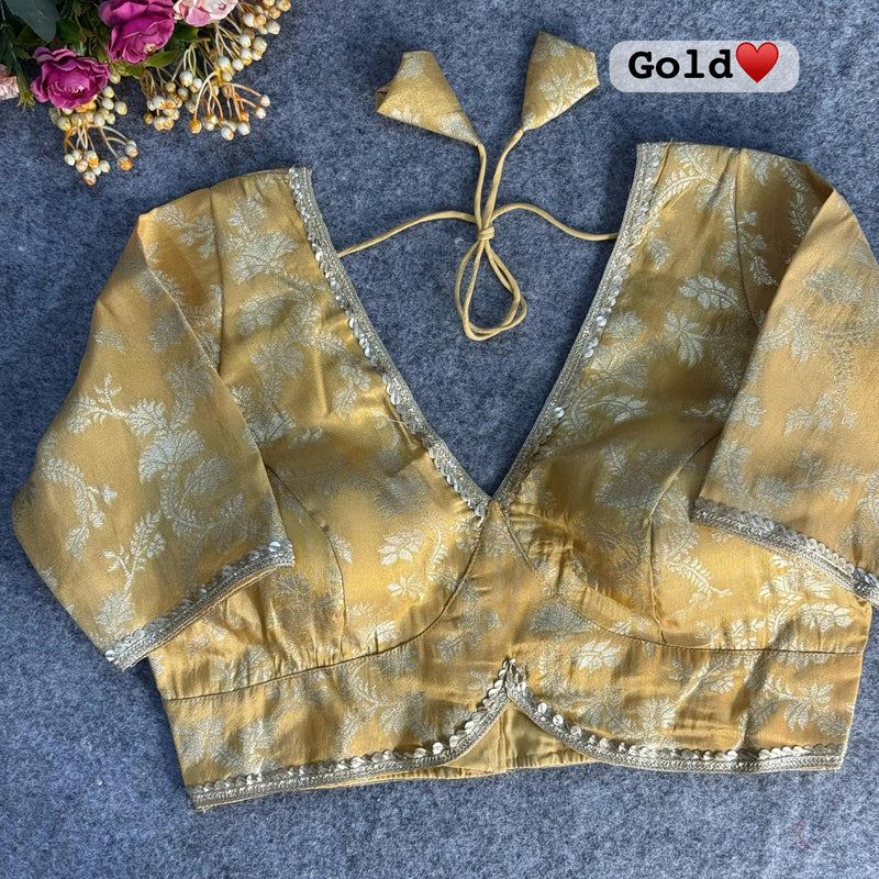 Gold Pure Cosmos Viscose Jacquard Silk Blouse