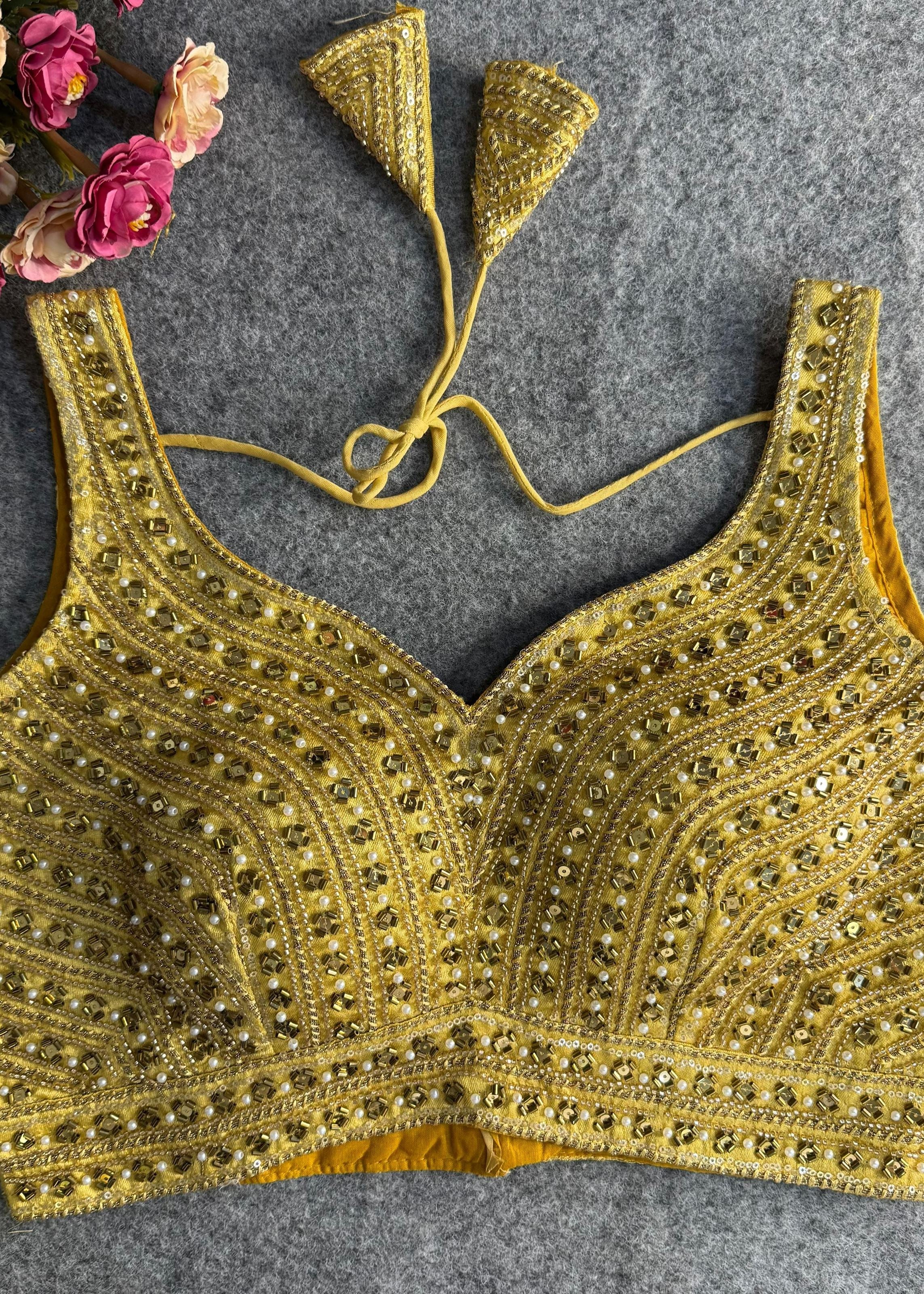 Golden Hand Embroidered Mirror Work Designer Blouse