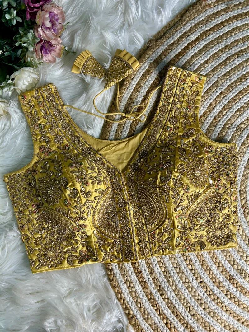 Golden Heavy Handwork Partywear Blouse Elegance in Every Stitch