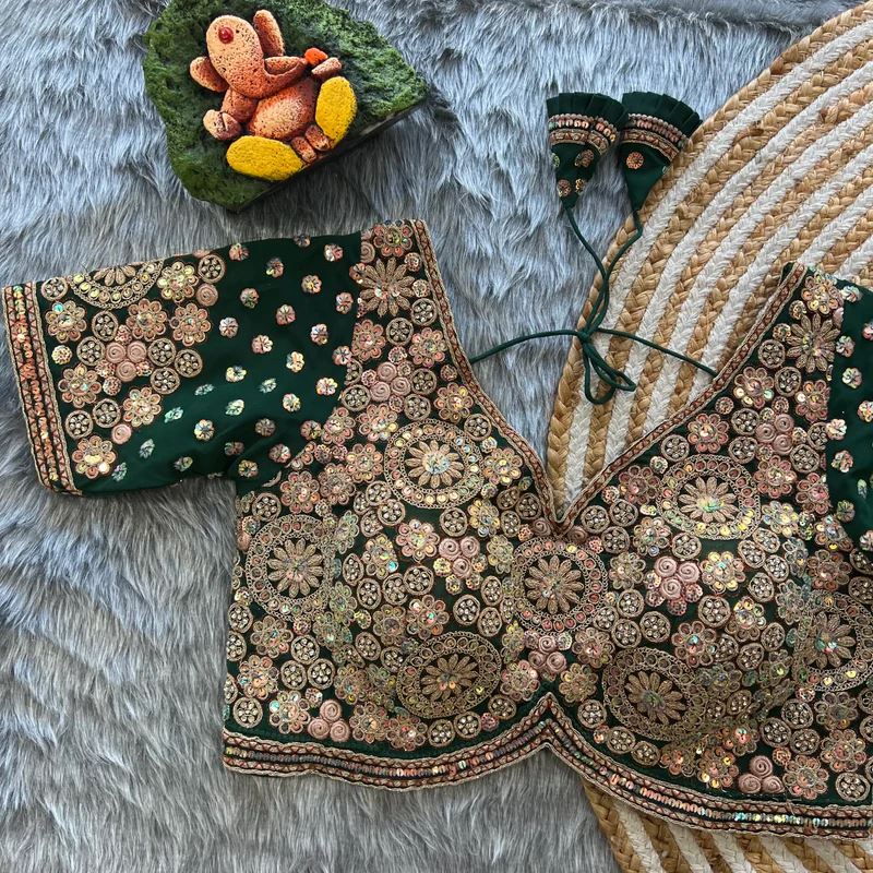 Green Diamond Drape Heavy Embroidered Bridal Blouse