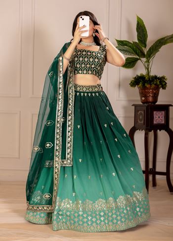 Green Lehenga Choli With Embroidery Thread Sequence Work