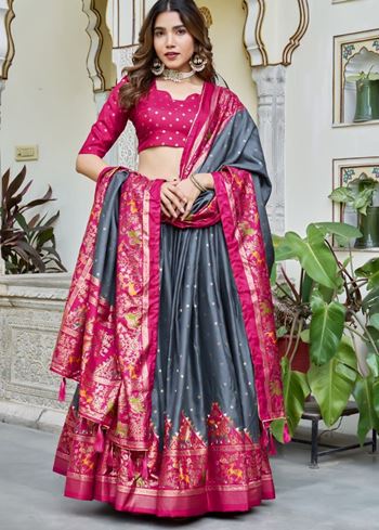 Grey Lehenga Choli With Bandhej And Ajrakh Print