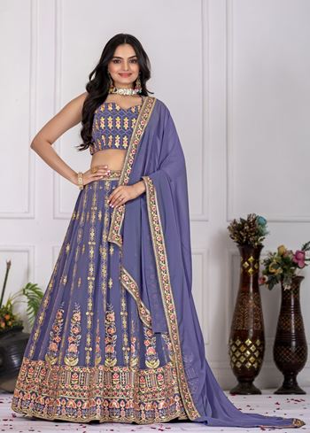 Lavender Lehenga Choli With Embroidery With Multi Thread Sequence Work