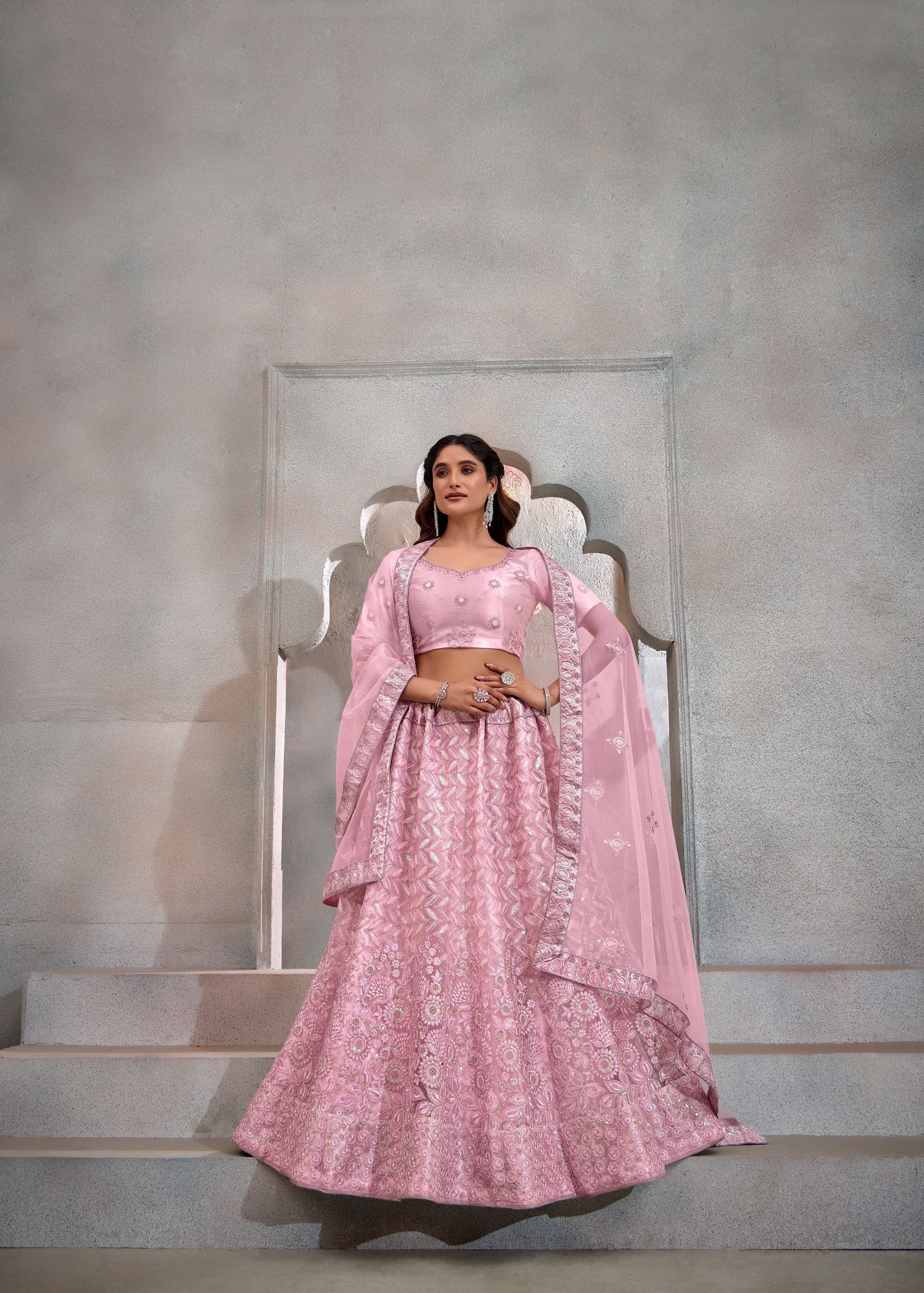Pink Net Lehenga with Trendy Sequin Design