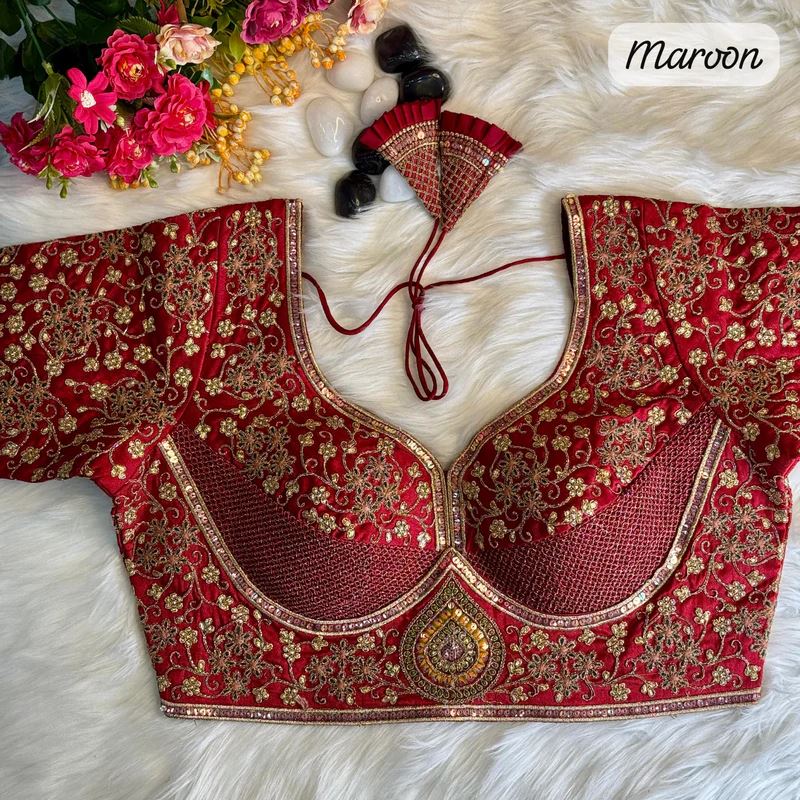 Maroon Heritage Luxe Bridal Blouse Inspired by Sabyasachi