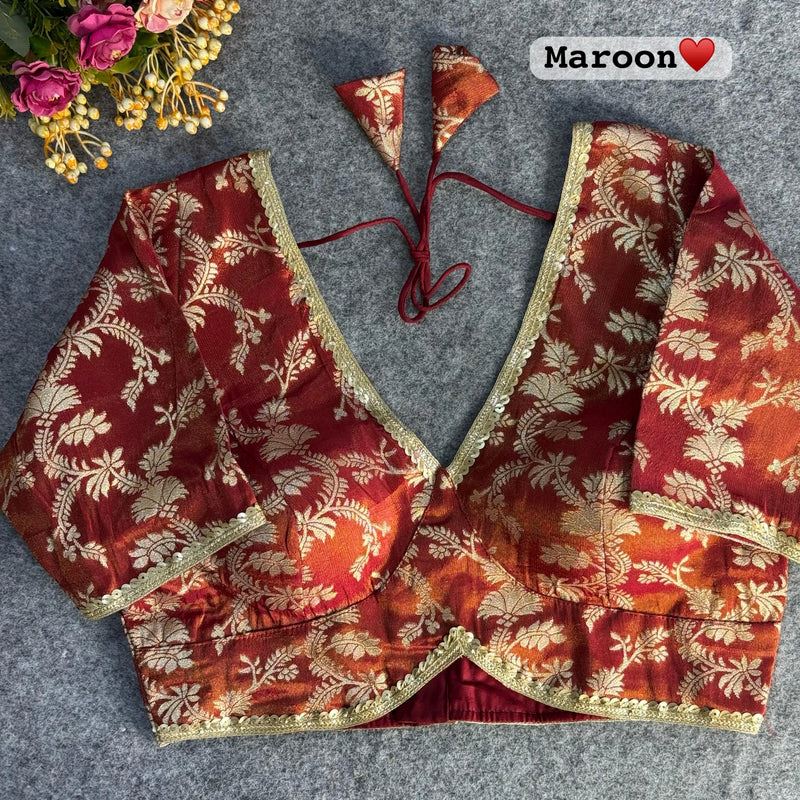 Maroon Pure Cosmos Viscose Jacquard Silk Blouse
