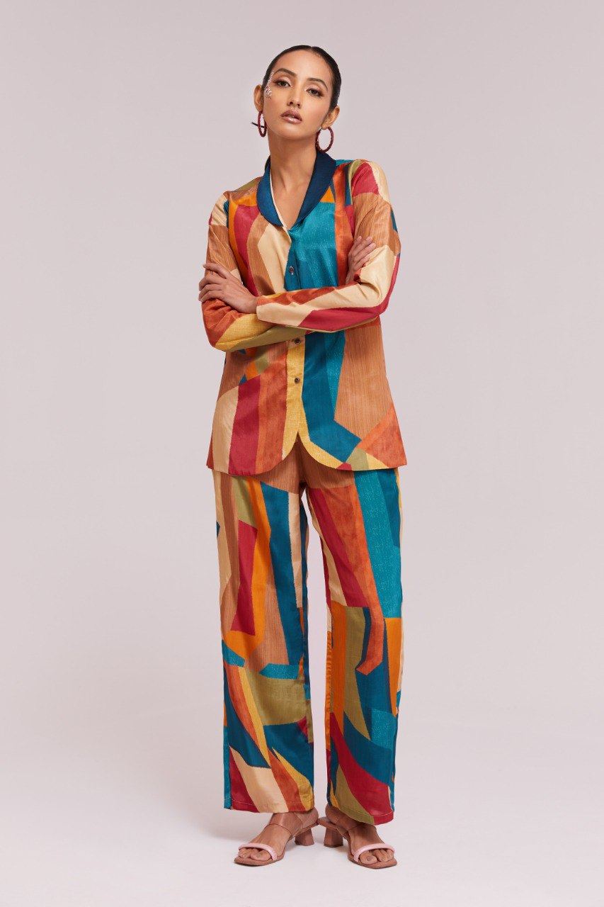 Multicolor Co-Ord Set with Printed Work