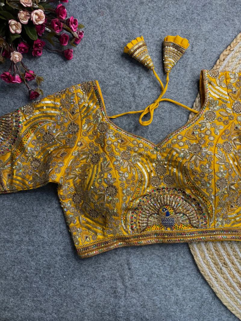Mustard Enchanted Feathers Coding & Sequin Bridal Blouse