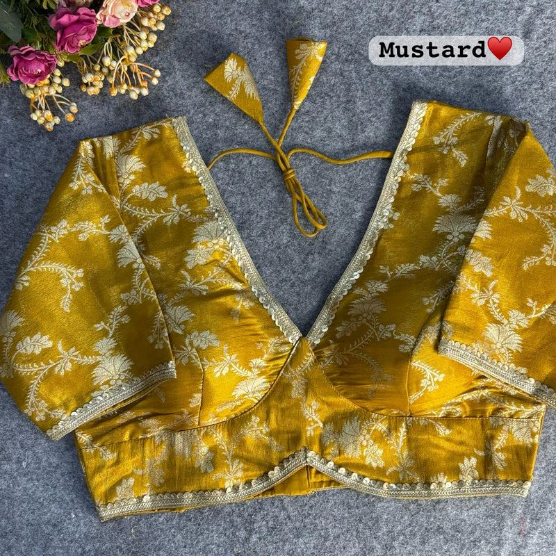 Mustard Pure Cosmos Viscose Jacquard Silk Blouse