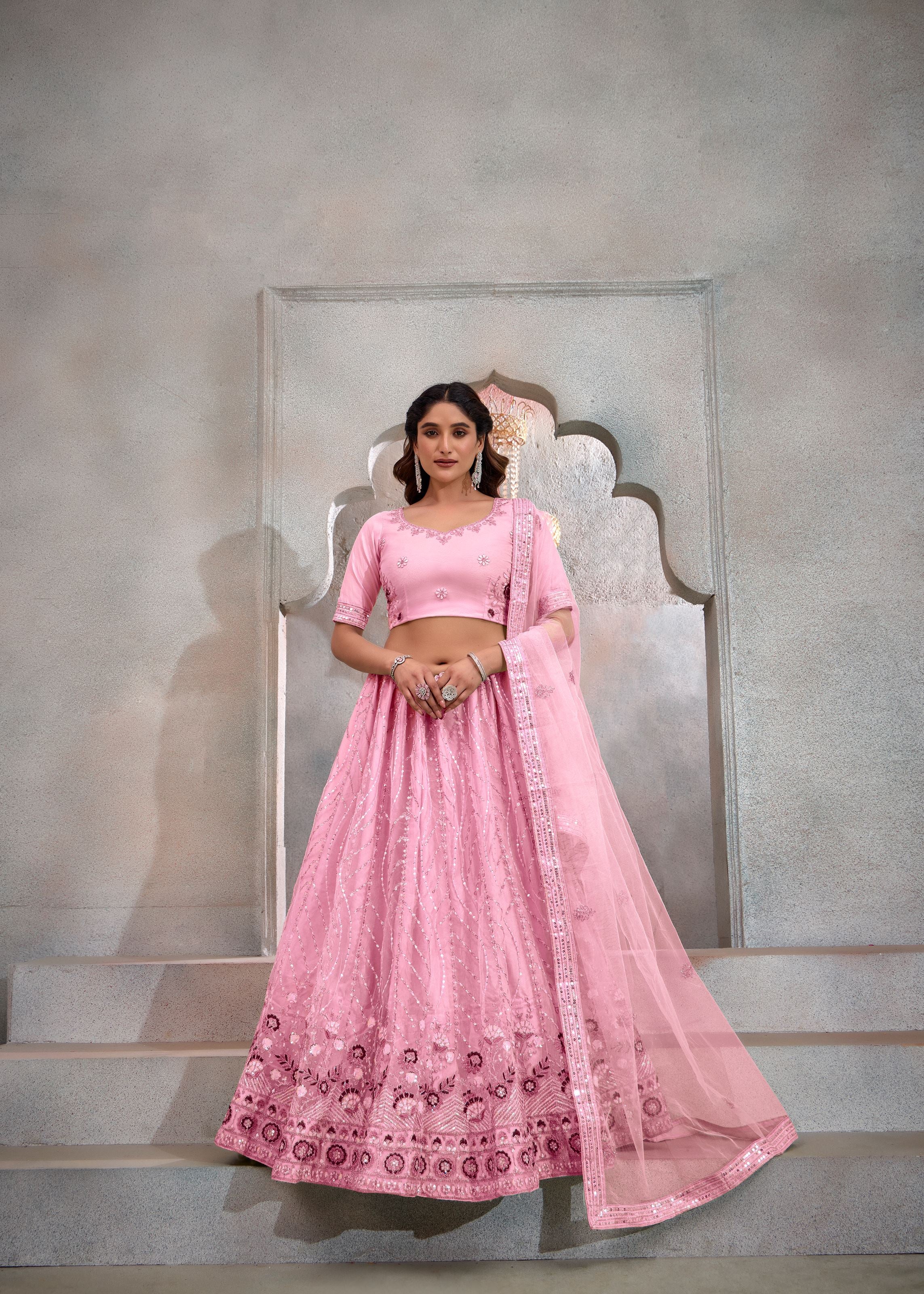 Party Pink Net Lehenga with Allover Sequin Work