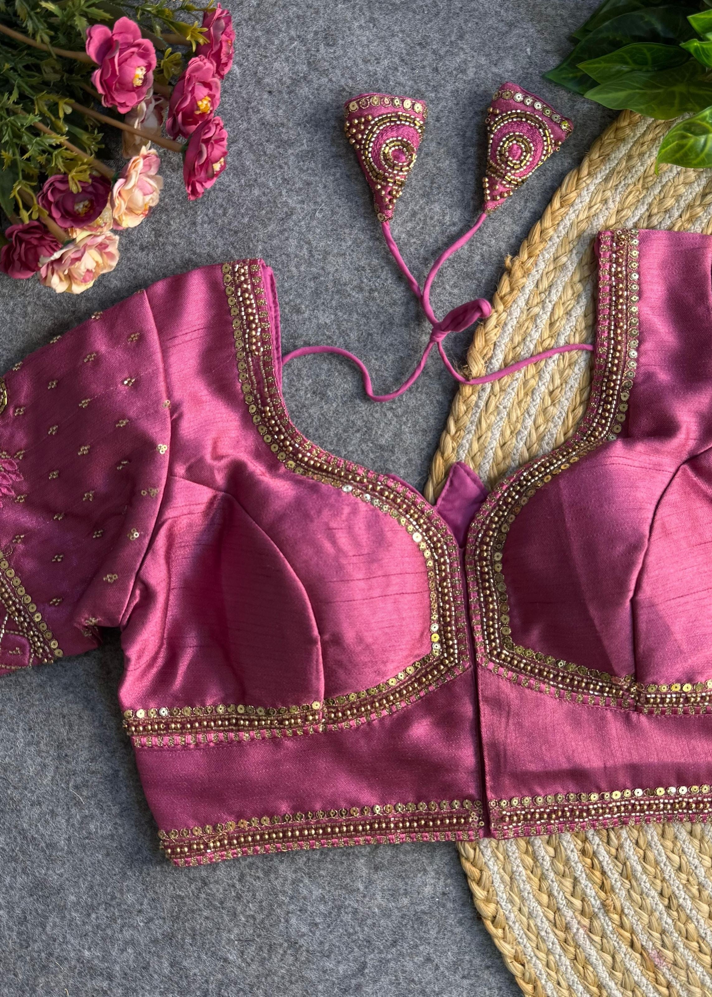 Peach Sabyasachi-Inspired Heavy Bridal Blouse with Exquisite Lotus Beads Embroidery