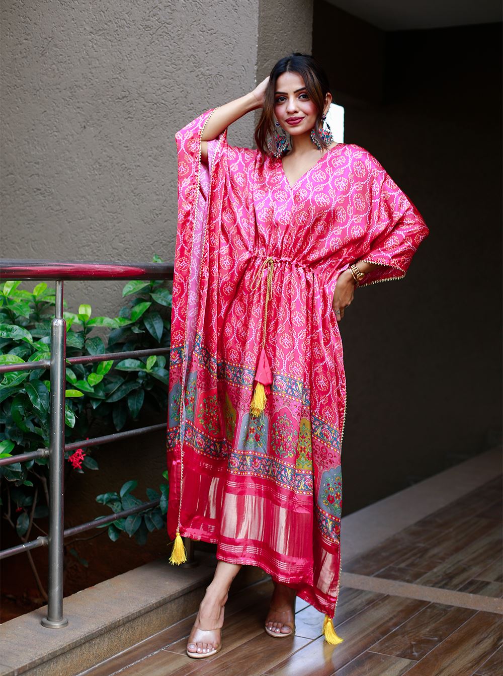 Pink Color Pure Gaji Silk Kaftan with Gotta Patti Tassels
