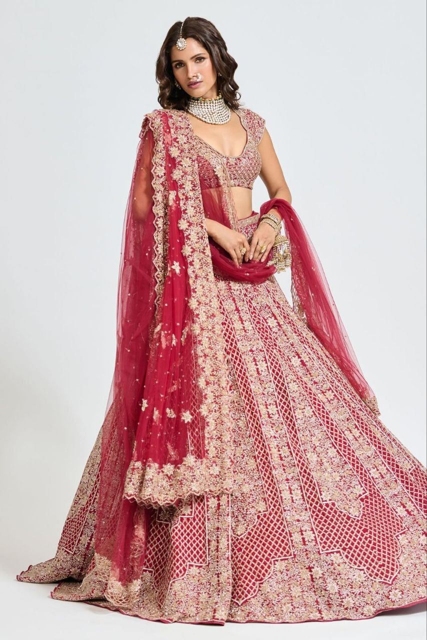 Pink Lehenga Choli With Figure Embroidery Jari Work And Heavy Sequins Work