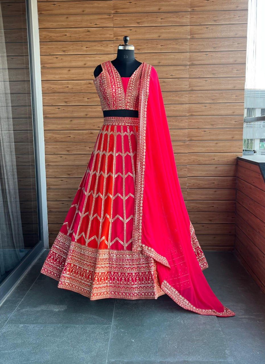 Pink Lehenga Choli With Sequins With Jari Embroidery Work