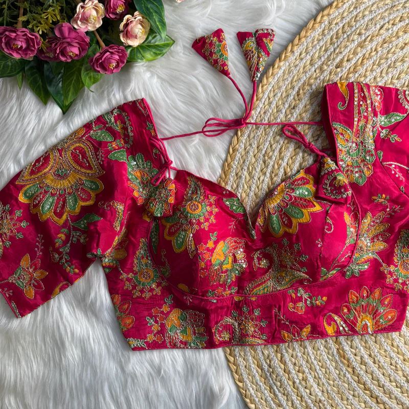Pink Position Print Masaba Blouse With Codding Sequence Work