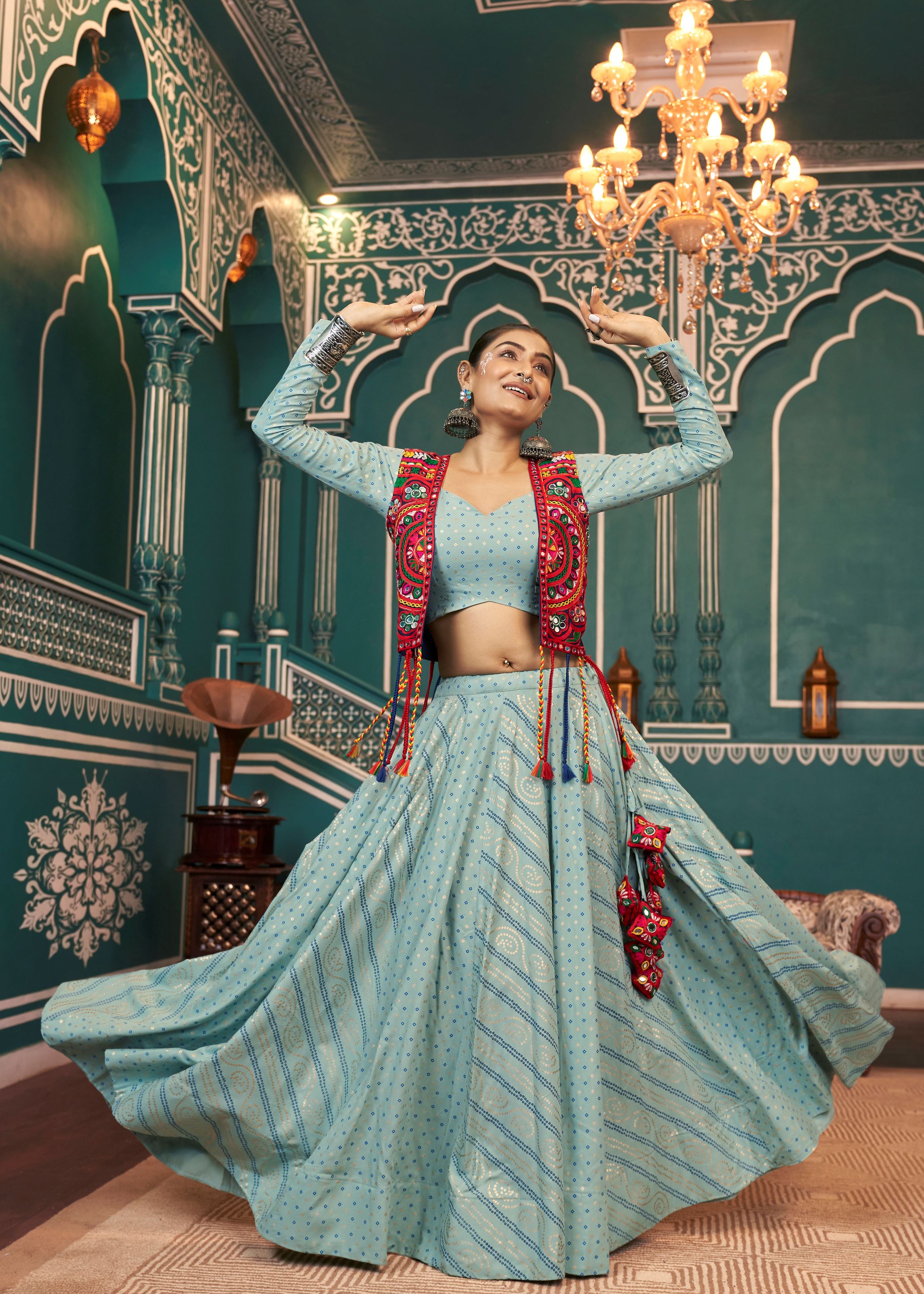 Pistagreen Lehenga Choli With Embroidered Work