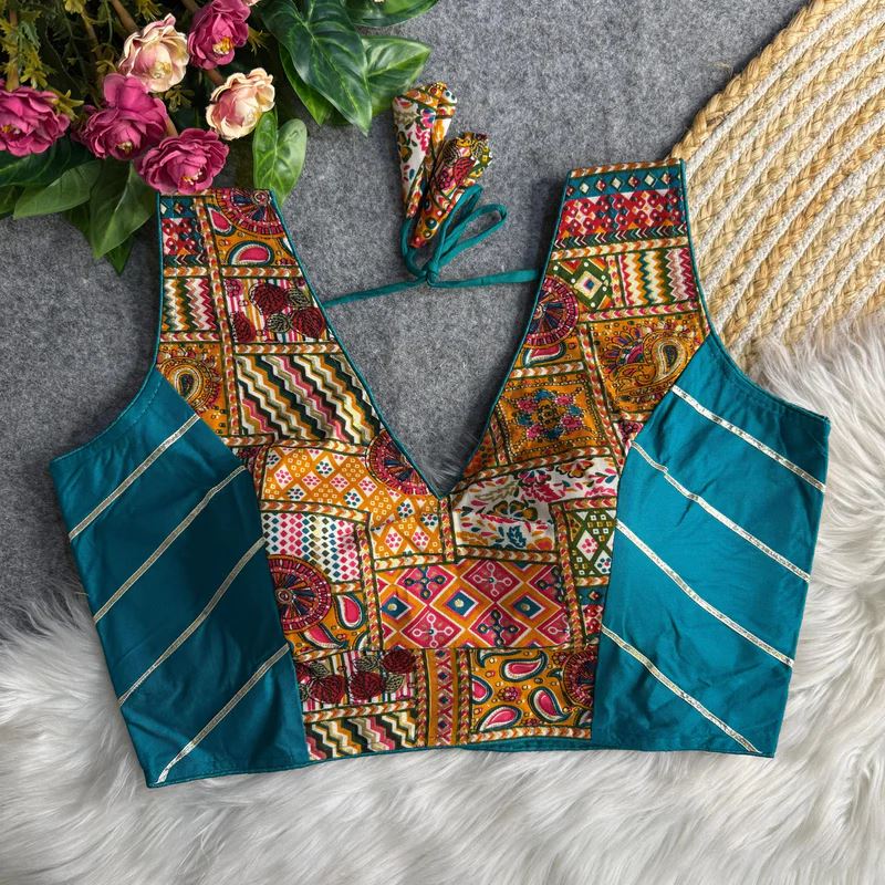 Rama Ethnic Print Garba Blouse with Bold Contrast Look