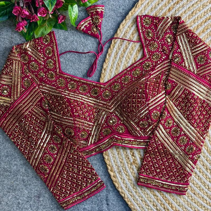 Rani Pink Georgette Blouse with Heavy Sequin & Zardosi Work