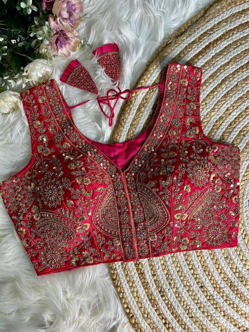 Rani Pink Heavy Handwork Partywear Blouse Elegance in Every Stitch