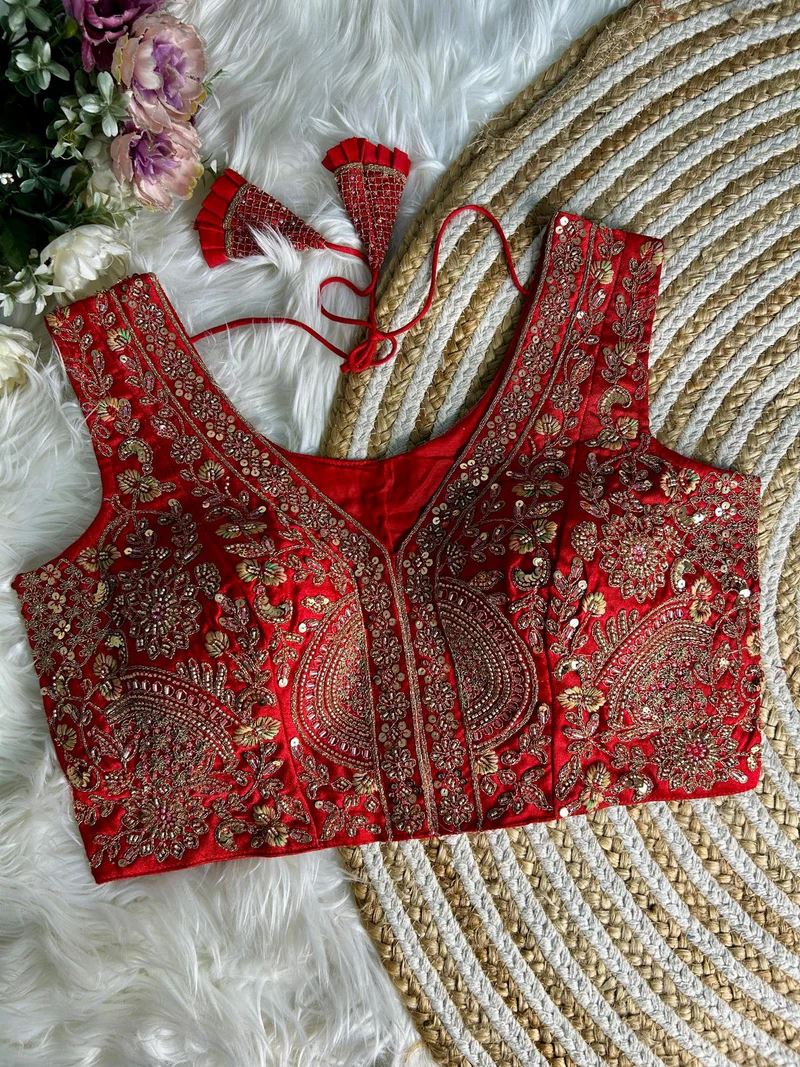 Red Heavy Handwork Partywear Blouse Elegance in Every Stitch
