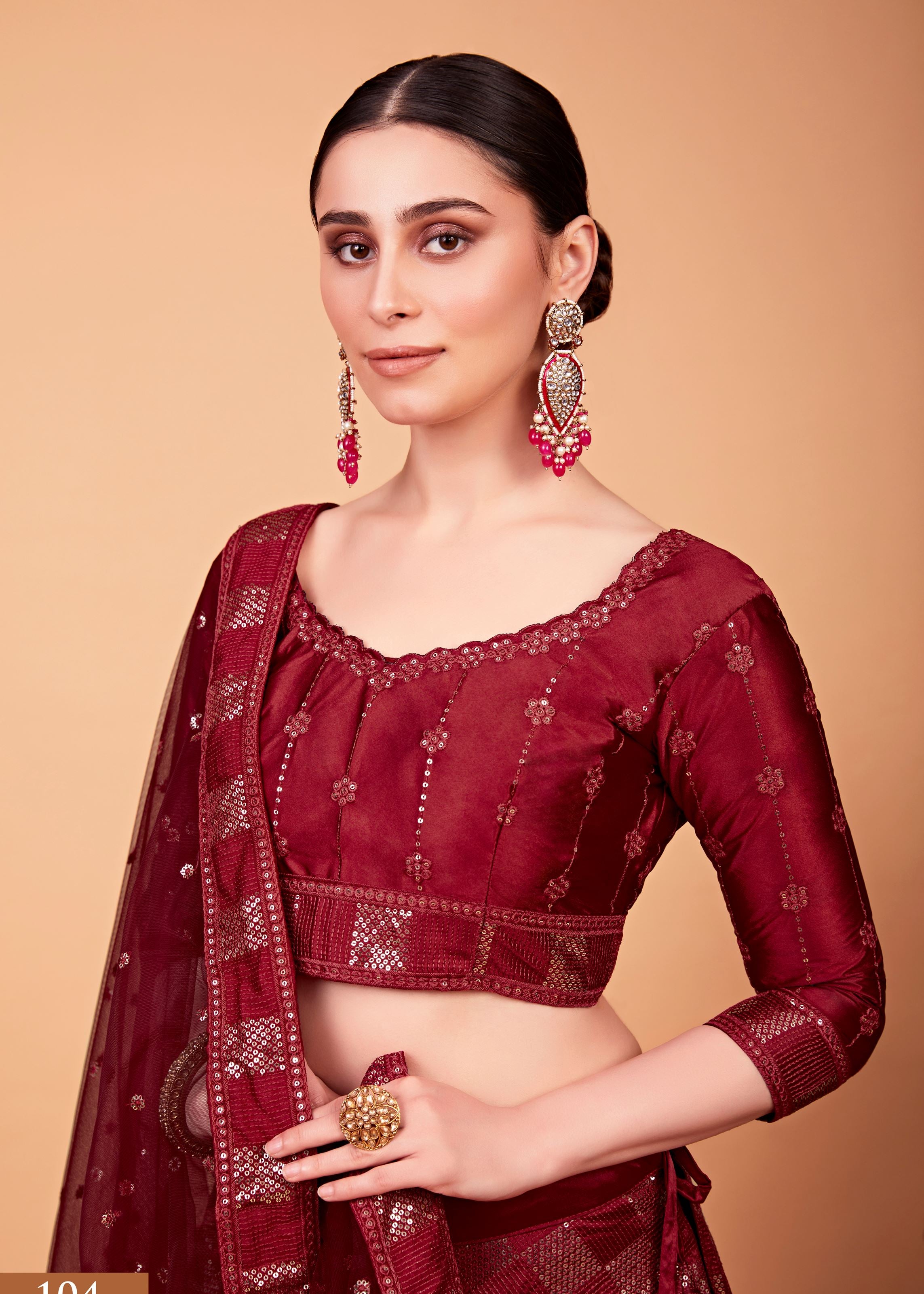 Red Lehenga Choli With Thread And Sequins Embroidered Work