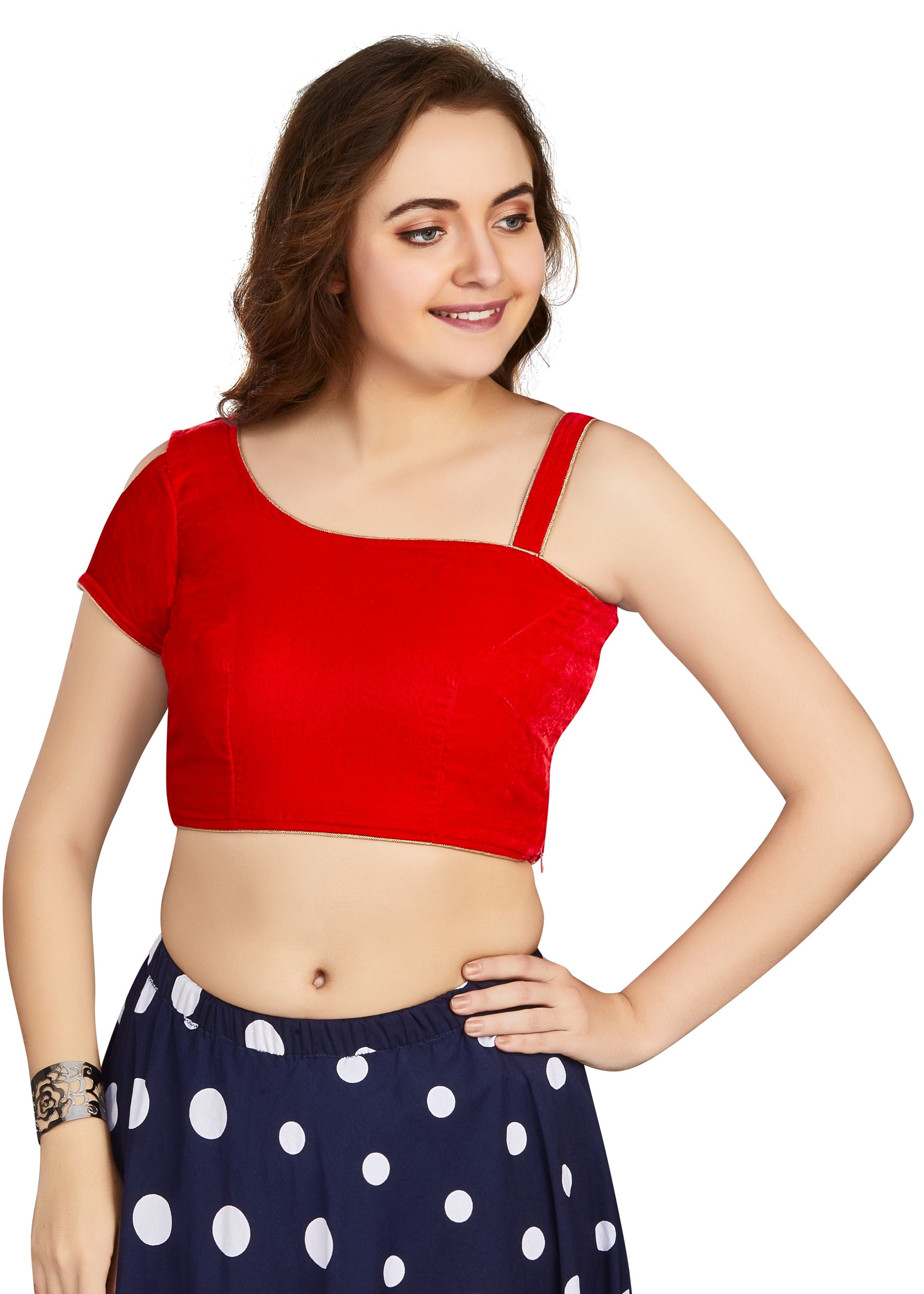 Red Velvet Boat Neck Plain Blouse