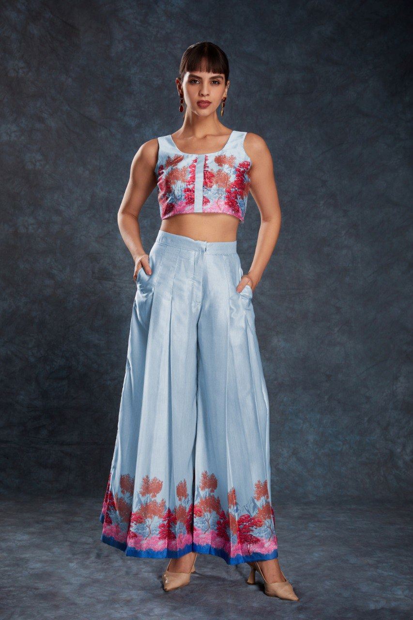 Sky Blue Co-Ord Set with Printed Work