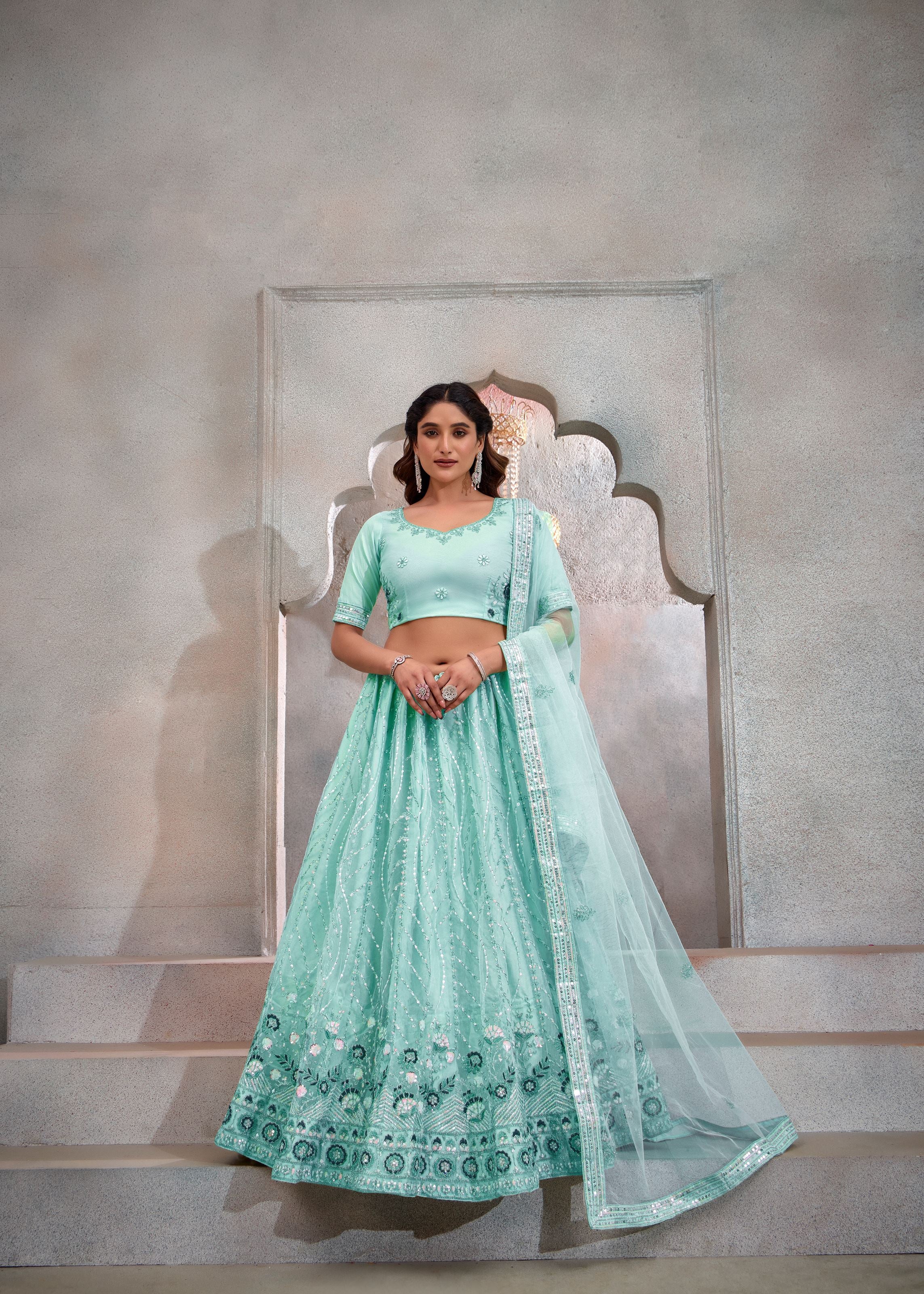 Sky Lehenga Choli With Heavy Sequence Embroidered