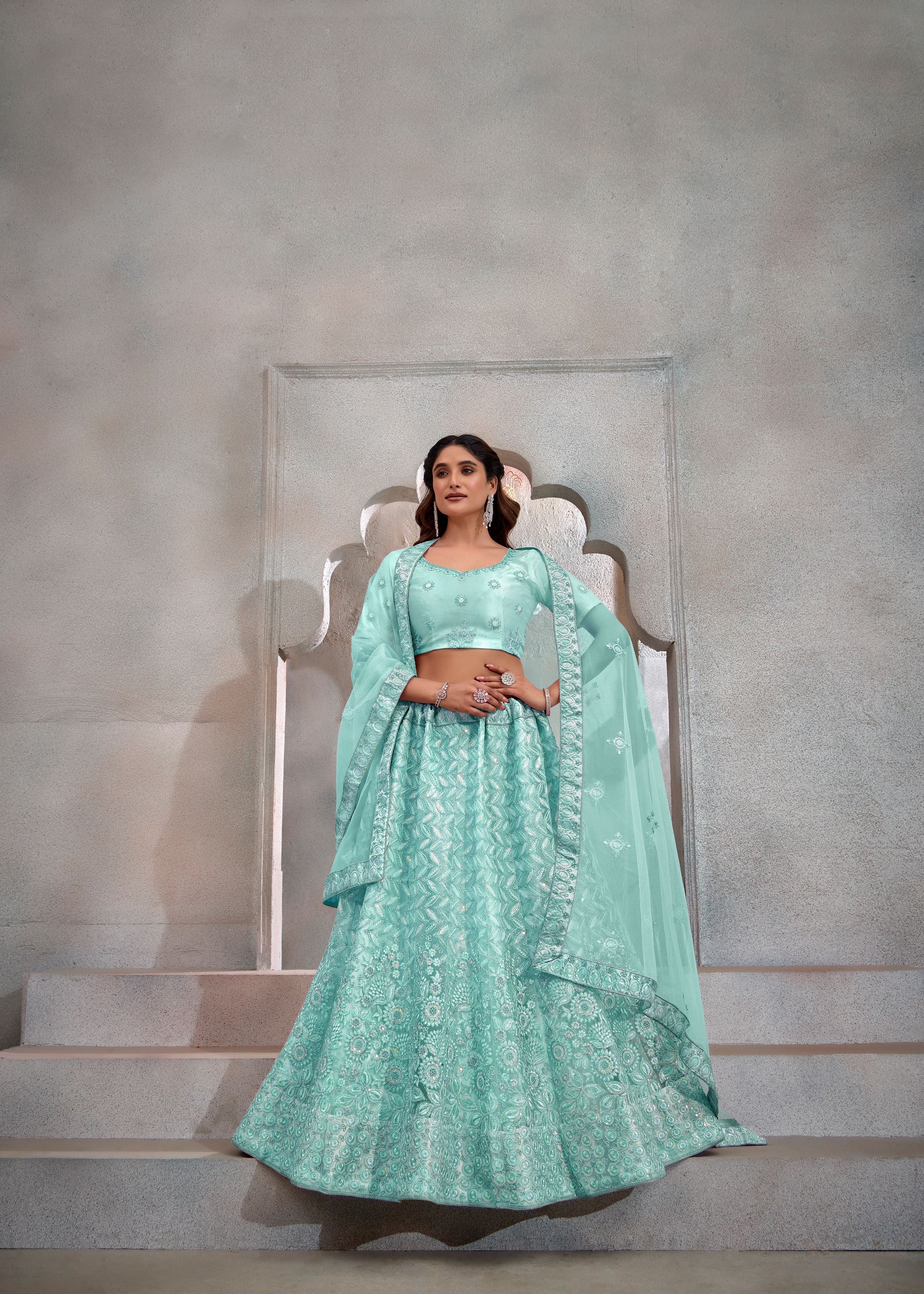 Sky Lehenga Choli With Heavy Sequence Embroidered
