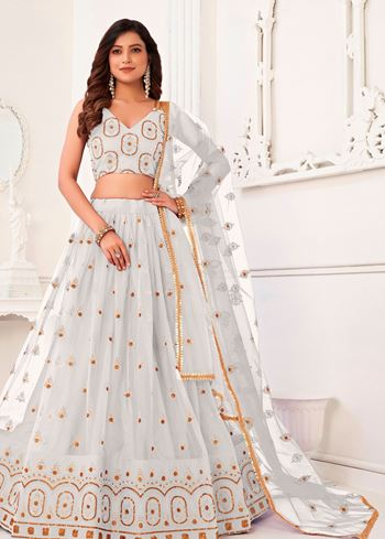 White Butterfly Net Lehenga Choli With Thread And Zari Sandwich Sequence Embroidery Work