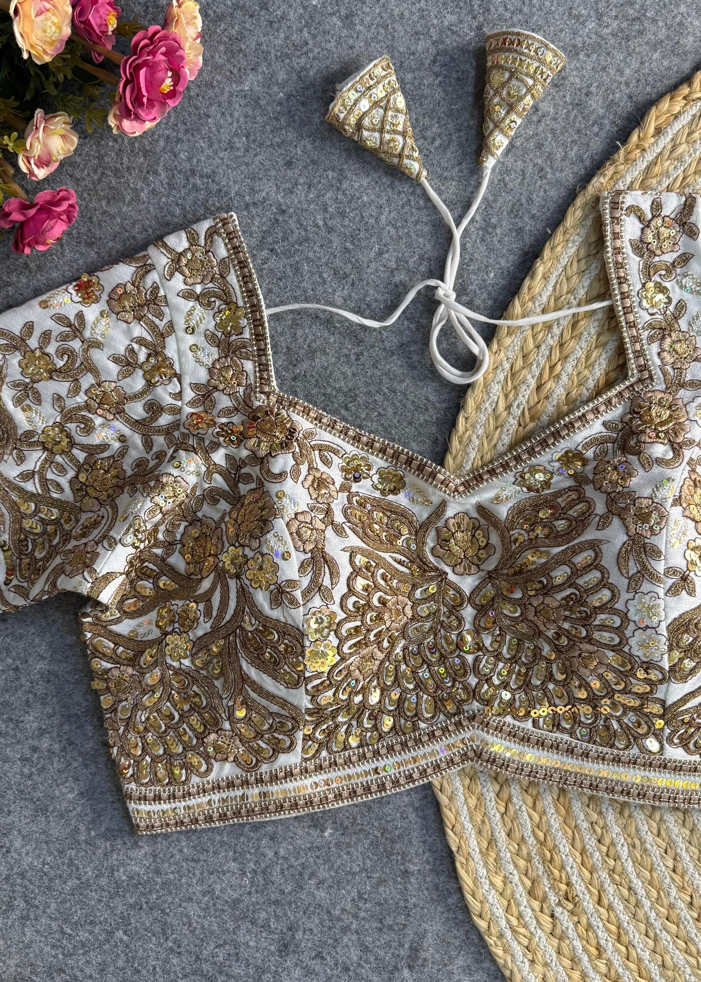 White Heavy Codding & Sequin Bridal Blouse