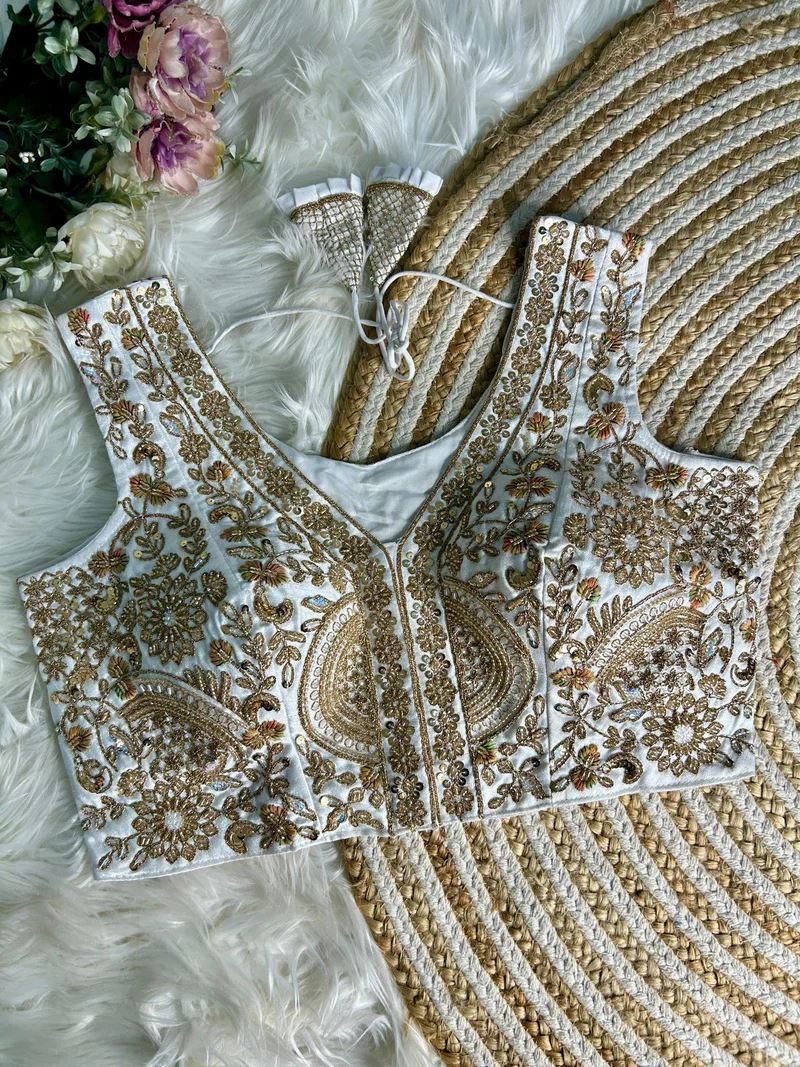 White Heavy Handwork Partywear Blouse Elegance in Every Stitch