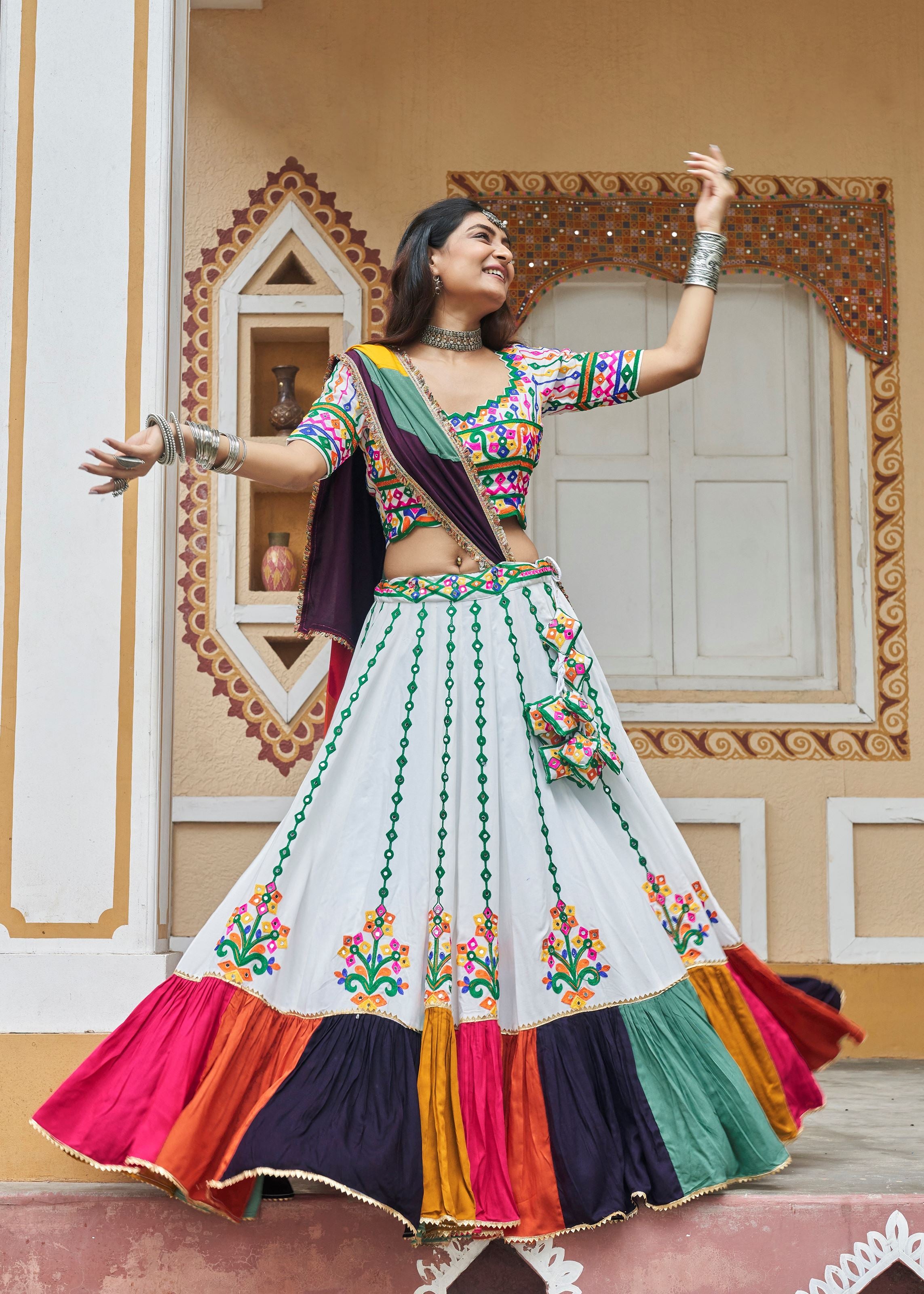 White Lehenga Choli With Embroidered