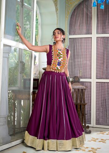 Wine Classic Rayon Lehenga Choli with Lace Border Gota Patti Touches