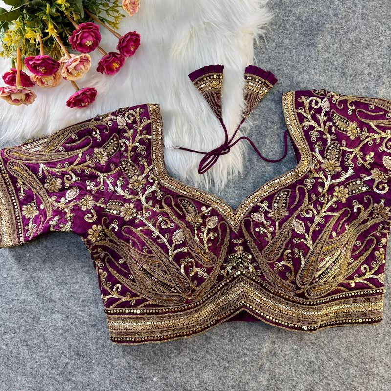 Wine Designer Blouse with Heavy Sequin Embroidery