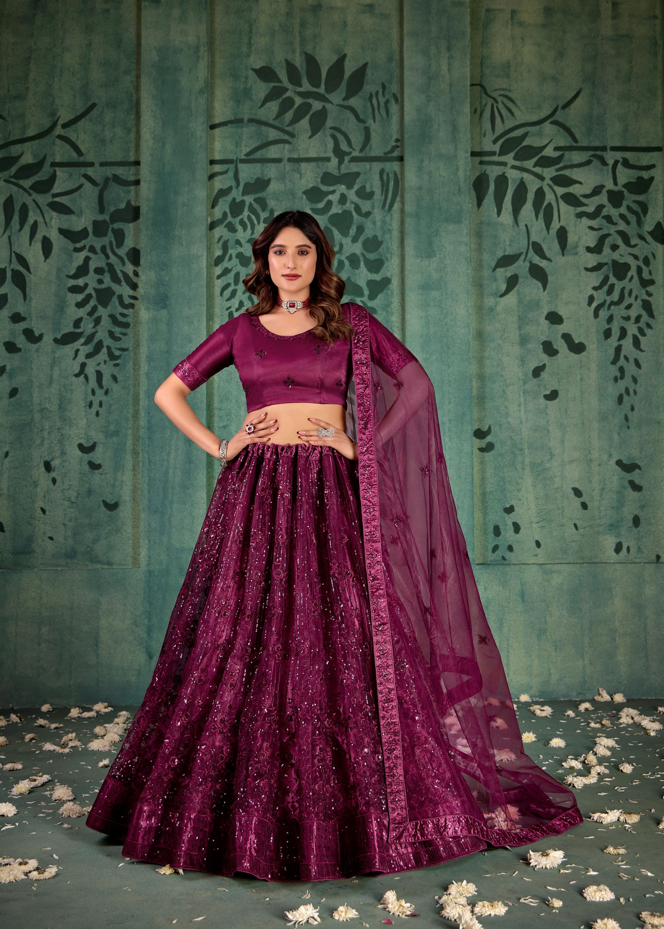 Wine Lehenga Choli With Heavy Sequence Embroidered