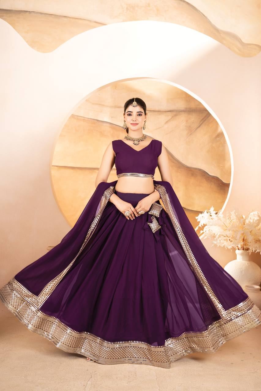 Wine Lehenga Choli With Sequins Embroidered Work