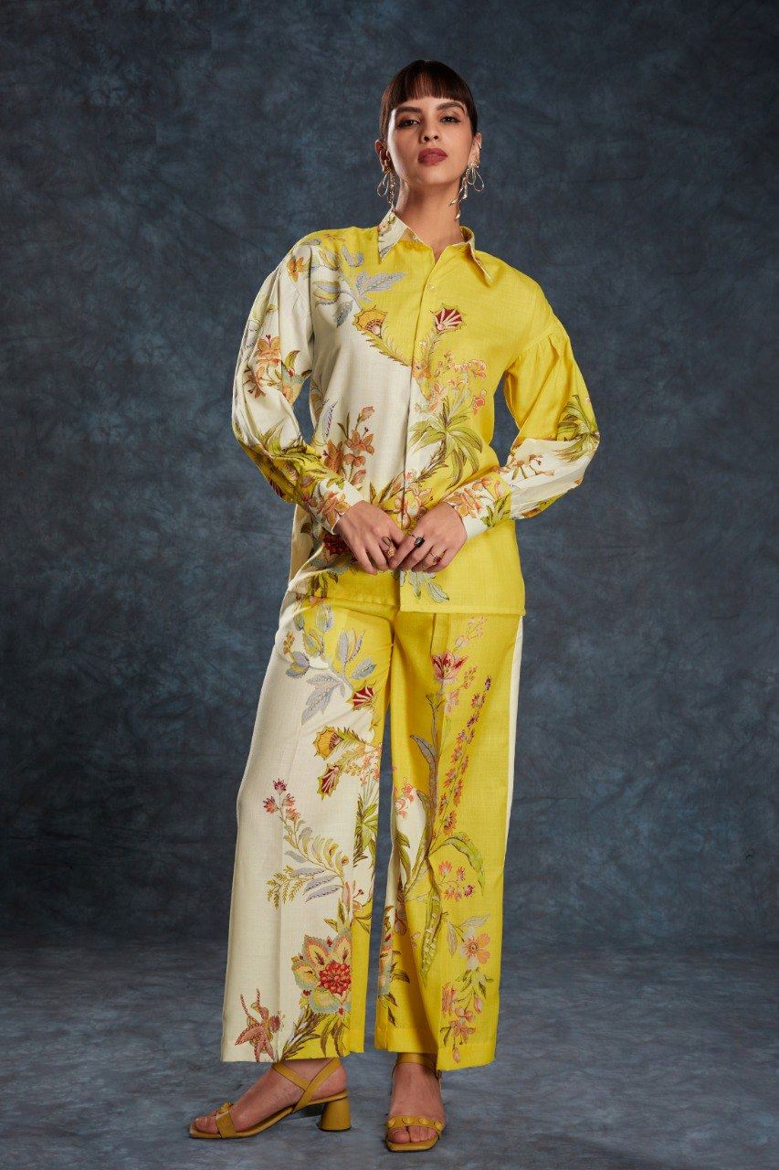 Yellow Co-Ord Set with Printed Work