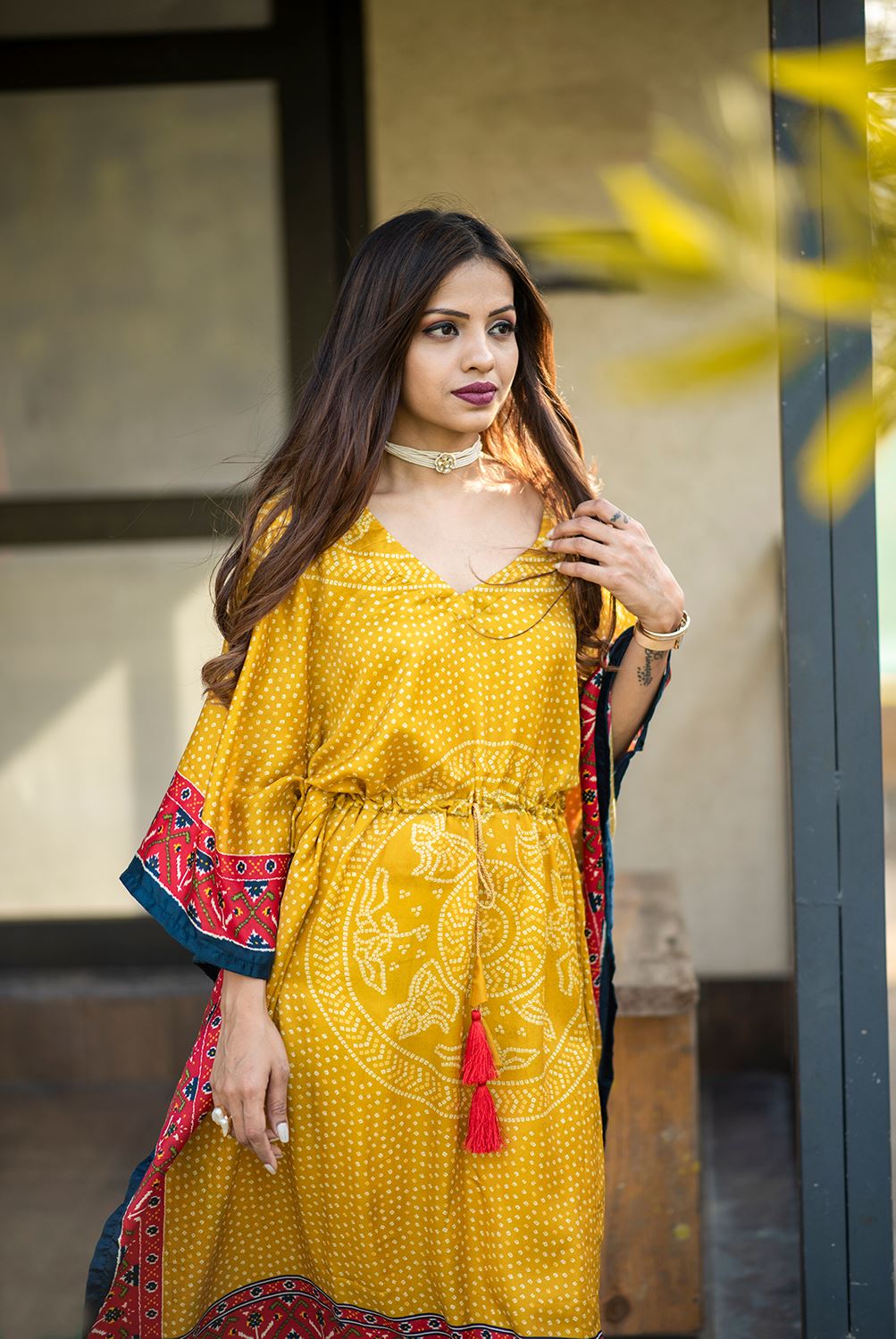 Yellow Color Pure Gaji Silk Kaftan with Gotta Patti Tassels