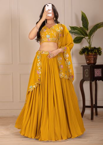 Yellow Lehenga Choli With Embroidery With Multi Thread Sequence Work